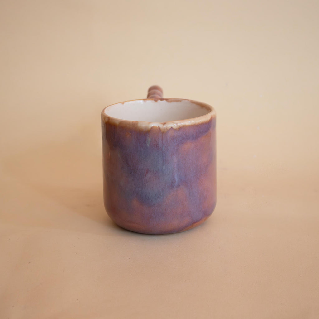 Copper pink ceramic mug with funky handle, sculptural handmade porcelain cup, modern coffee gift