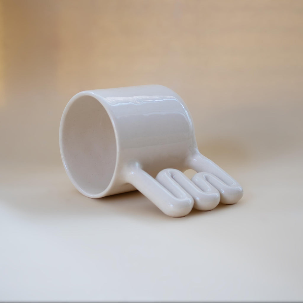 Handmade Porcelain Mug: Minimalist Design with Funky Handle