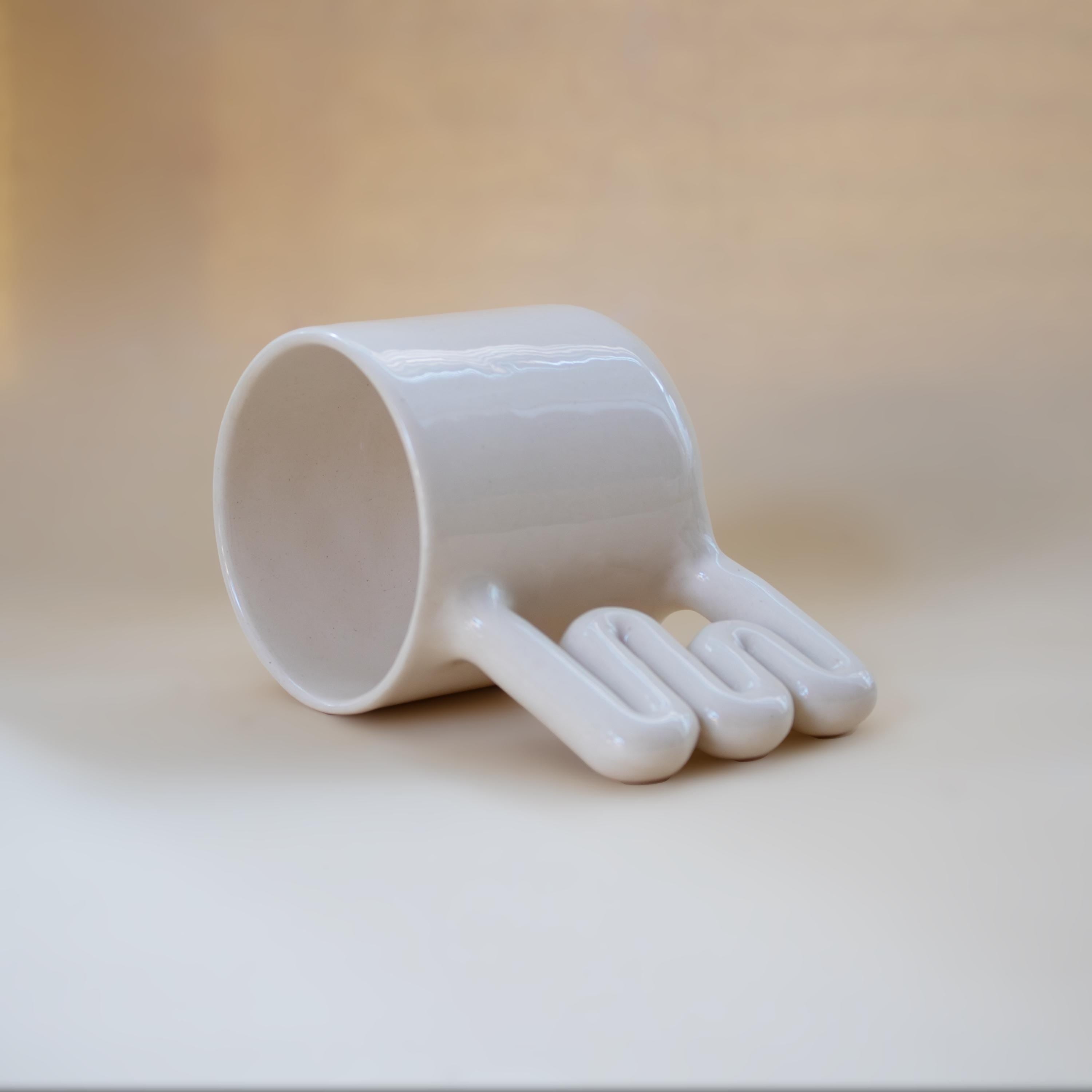 Handmade Porcelain Mug: Minimalist Design with Funky Handle