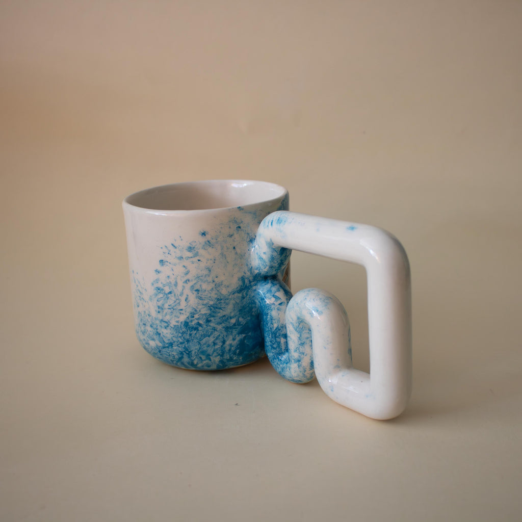 Handmade Mountain Ceramic Mug: Wavy Handle Porcelain Coffee Cup