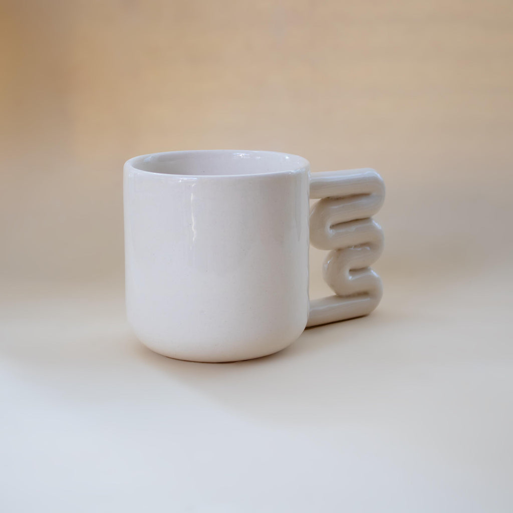 Handmade Porcelain Mug: Minimalist Design with Funky Handle
