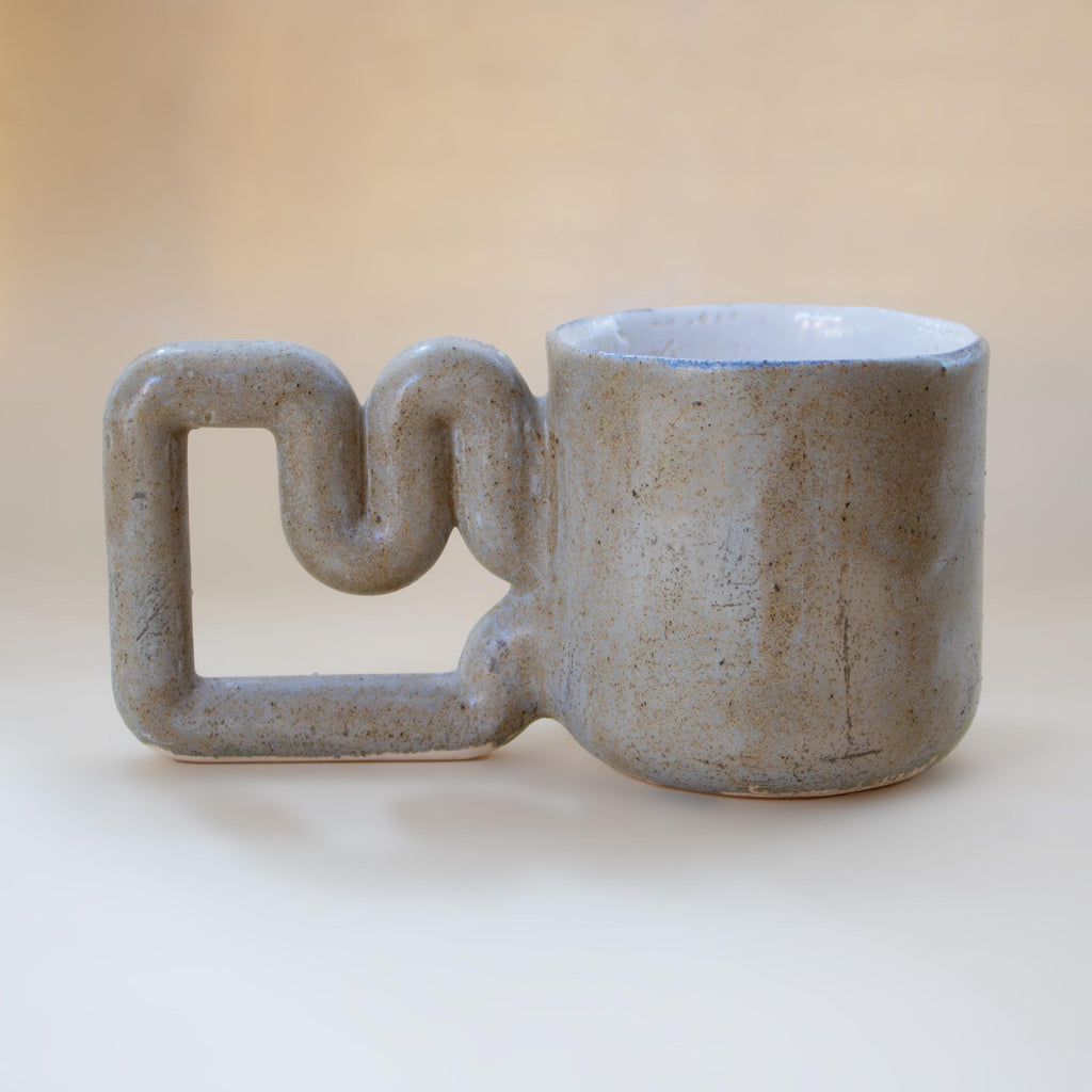 Natural stone inspired mug with funky handle, minimalist handmade porcelain cup, unique coffee gift