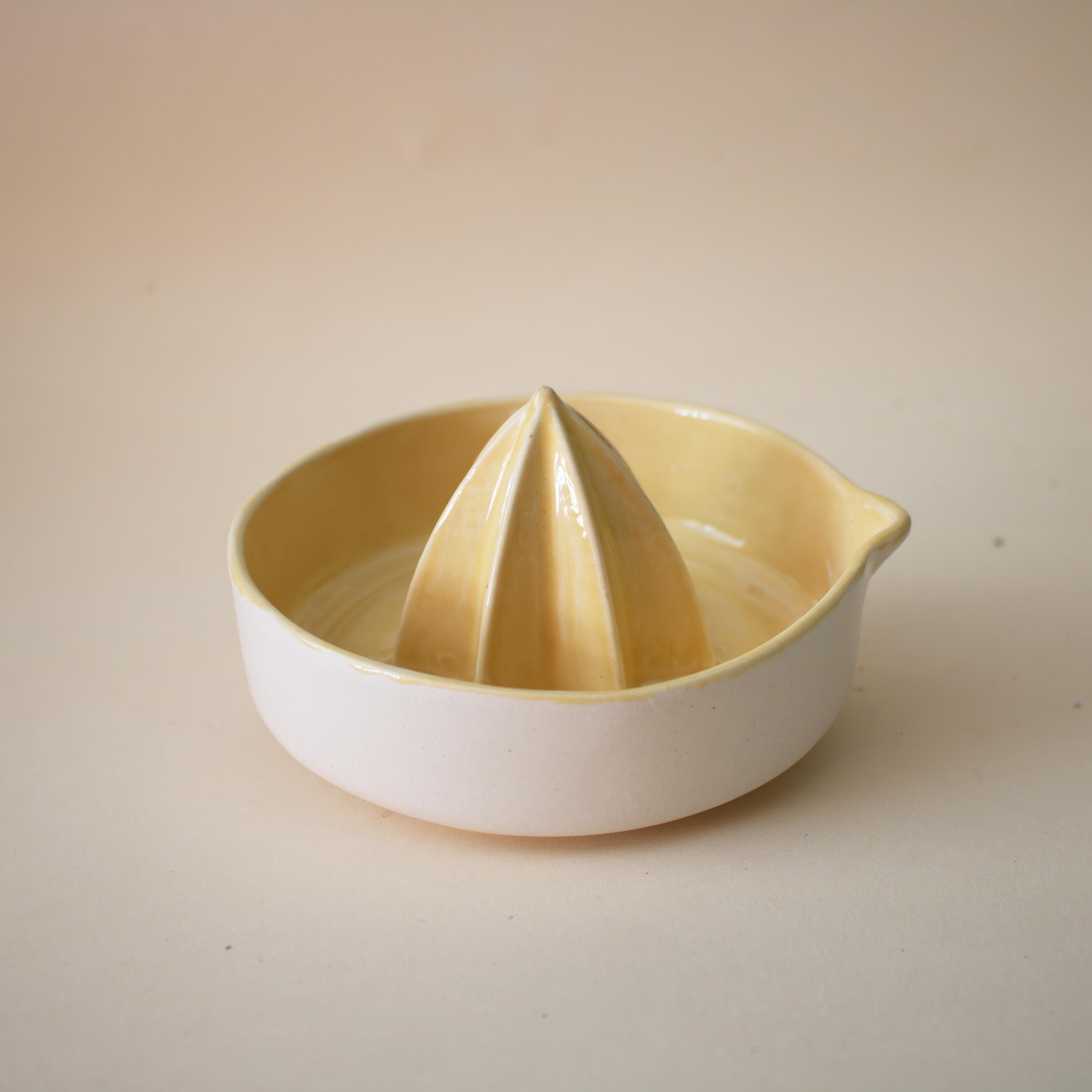 Yellow porcelain lemon squeezer, handmade citrus juicer
