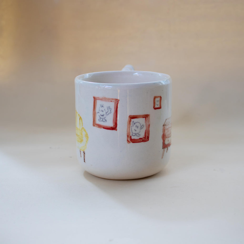 Handmade Porcelain Coffee Mug: Wavy Handle, Artistic Home Decor