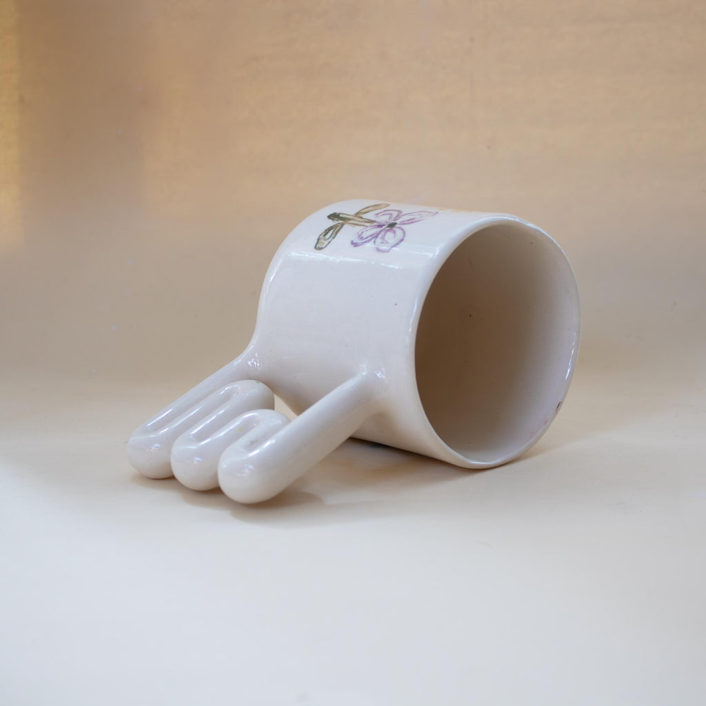 Hand Painted Porcelain Balloon Mug: Unique Coffee Cup with Funky Handle