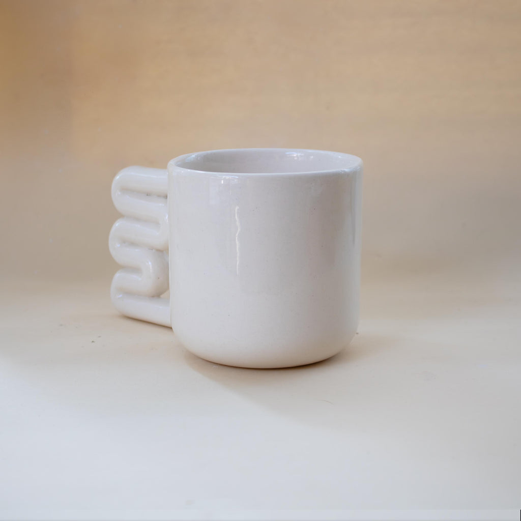 Handmade Porcelain Mug: Minimalist Design with Funky Handle
