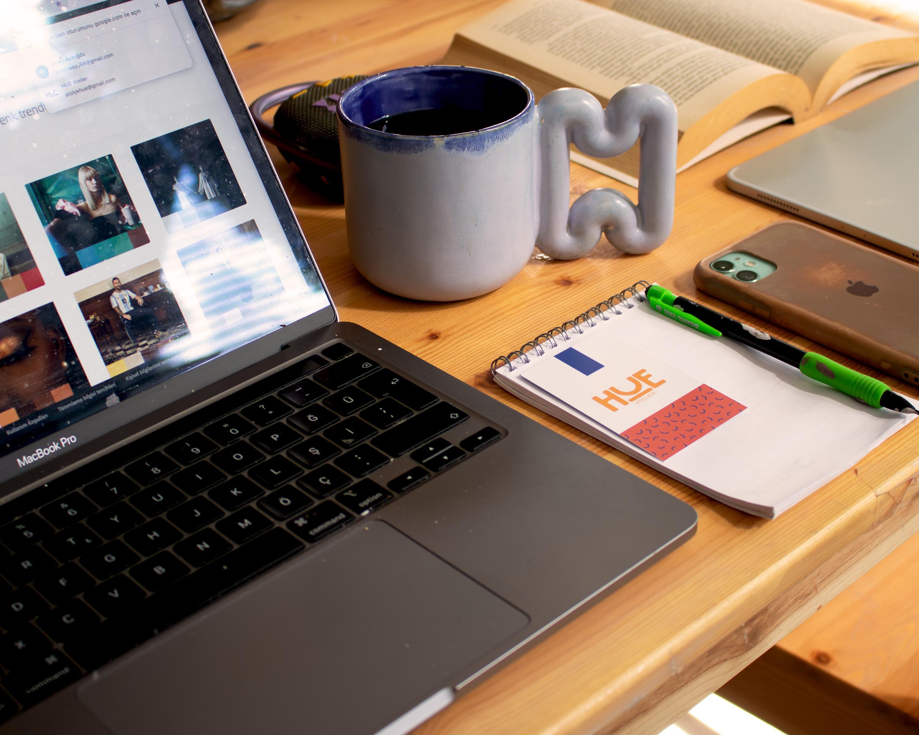 Handmade Light Blue Porcelain Mug: Funky Handle, Modern ceramic Coffee Cup