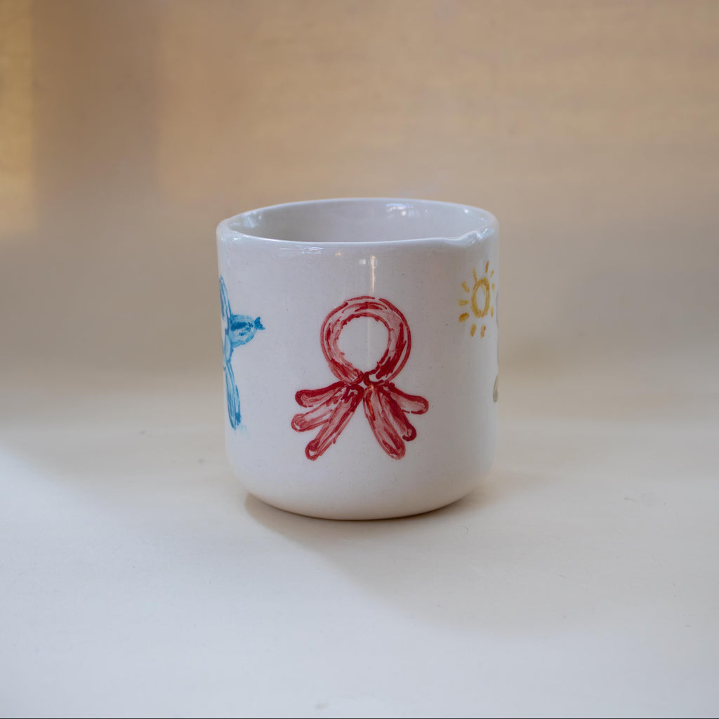 Hand Painted Porcelain Balloon Mug: Unique Coffee Cup with Funky Handle