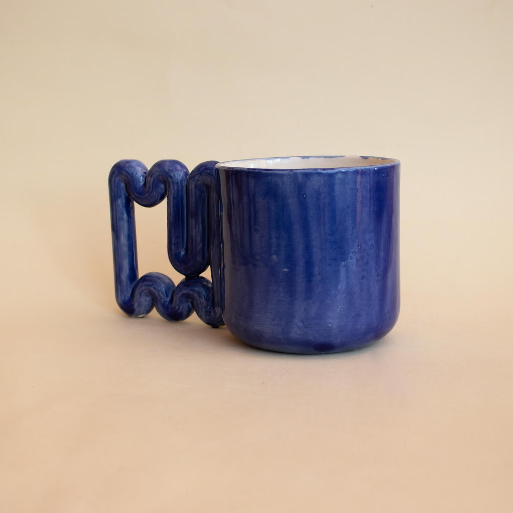 Handmade Deep Blue Ceramic Mug: Sculptural Porcelain Coffee Cup