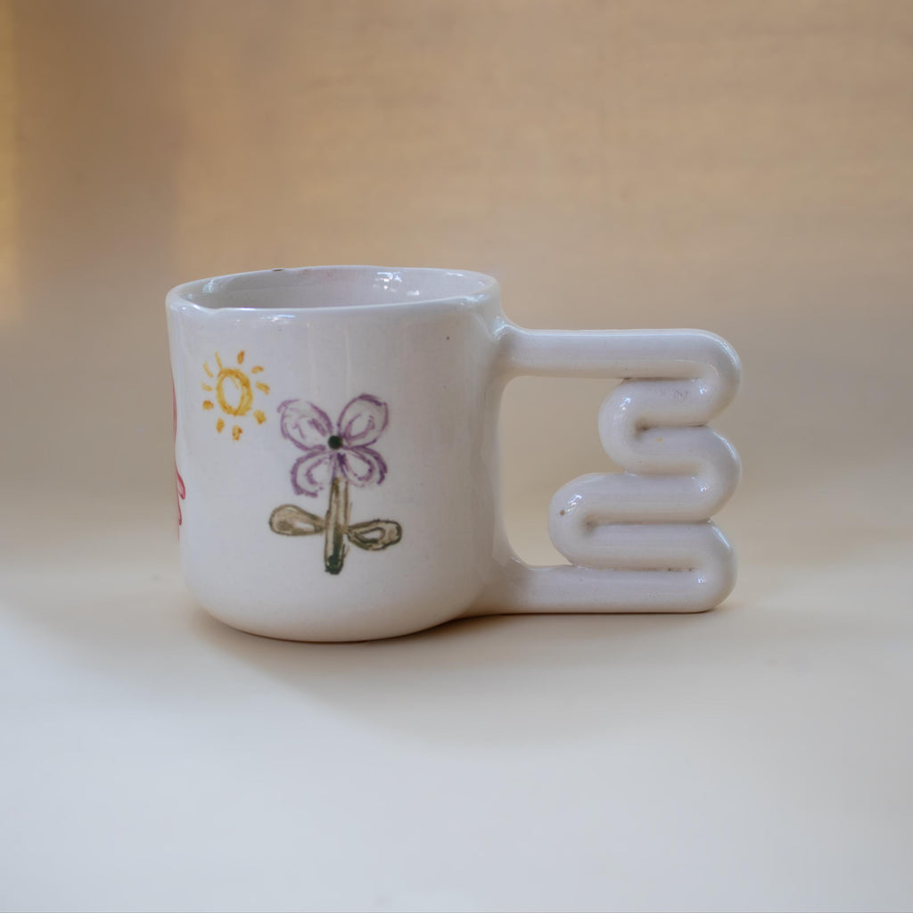 Hand Painted Porcelain Balloon Mug: Unique Coffee Cup with Funky Handle