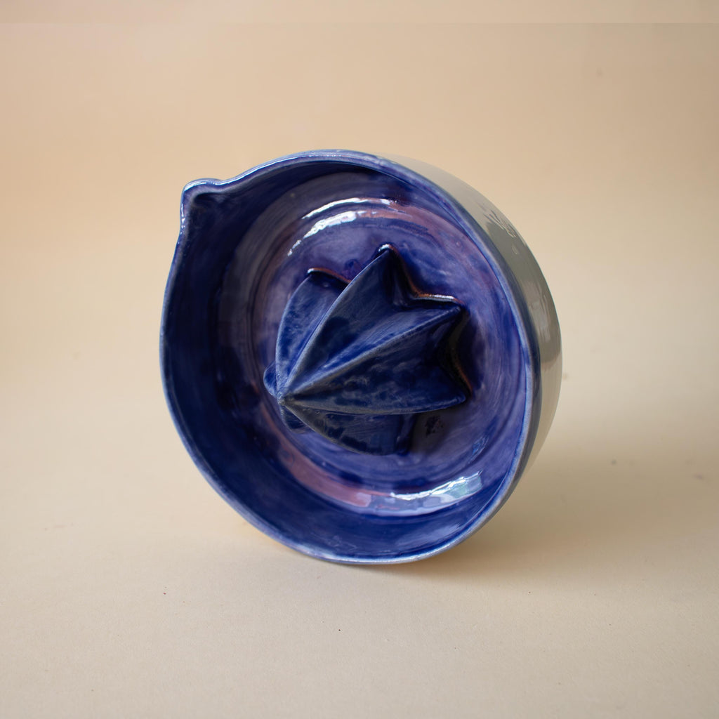 Handmade deep blue Ceramic Lemon Squeezer, Artisan Pottery Citrus Juicer