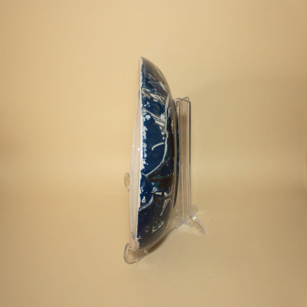 Handmade Marble Porcelain Salad Plate: Blue, Black, and White