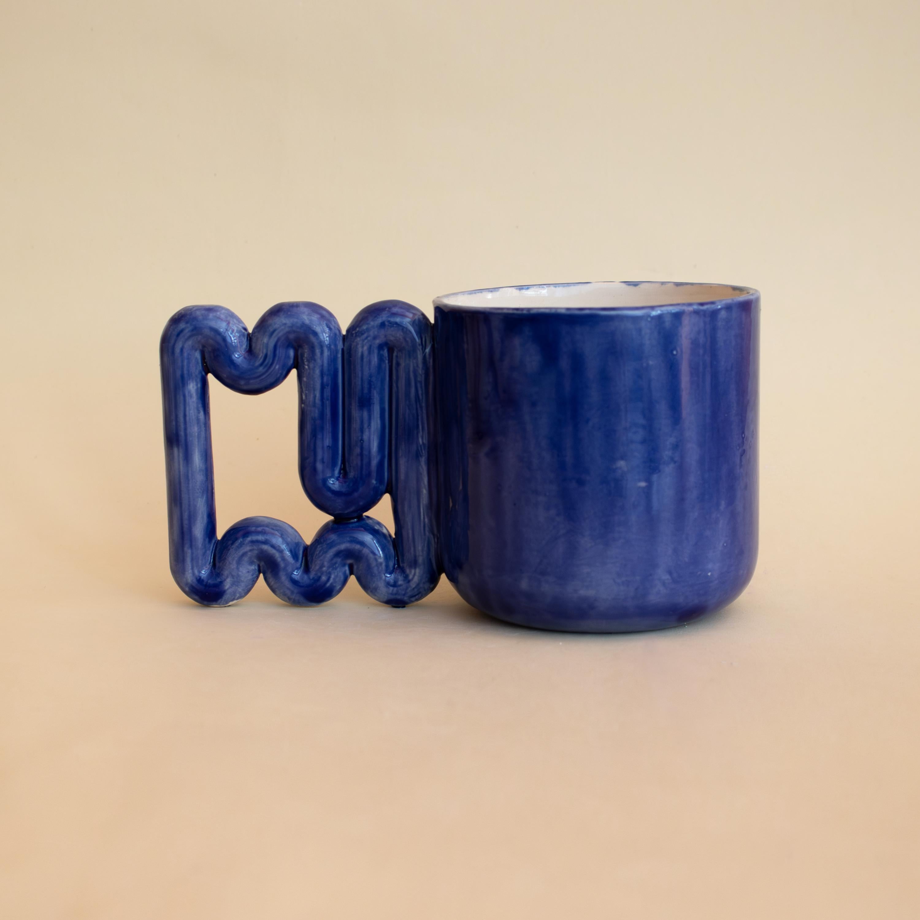Handmade Deep Blue Ceramic Mug: Sculptural Porcelain Coffee Cup