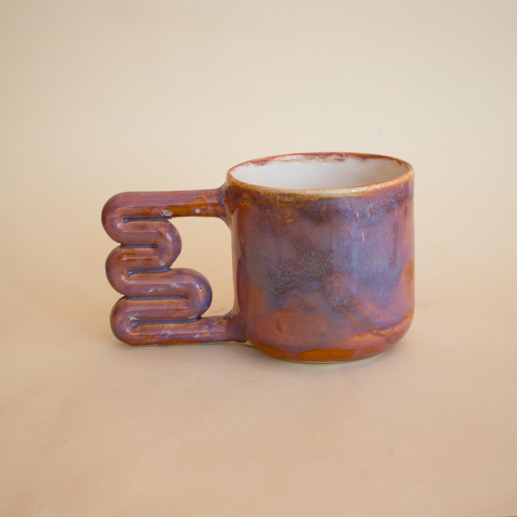 Handmade Porcelain Coffee Mug: Unique Wavy Handle, Art Lover Gift