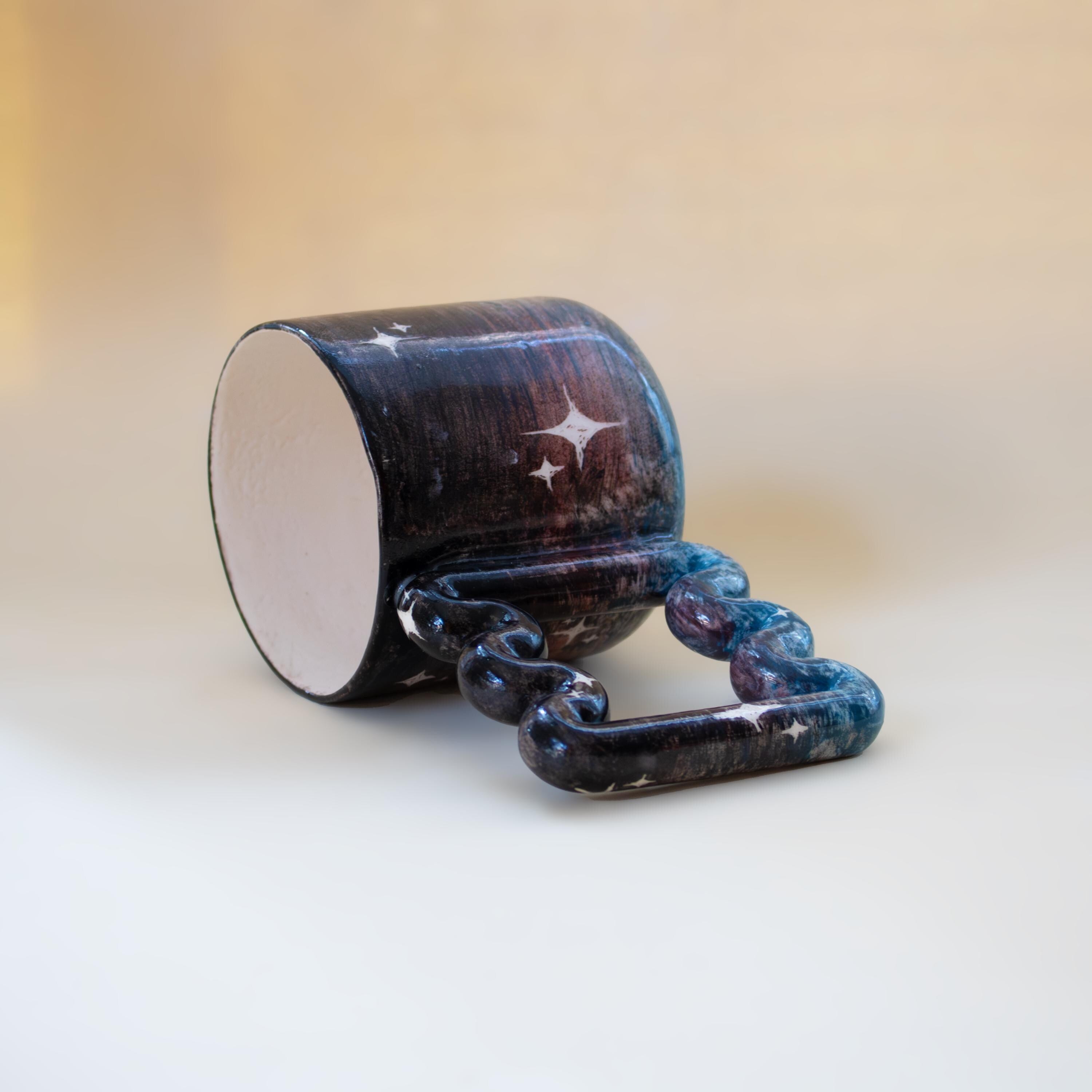 Handmade Galaxy Mug: Funky Handle Ceramic Coffee Cup