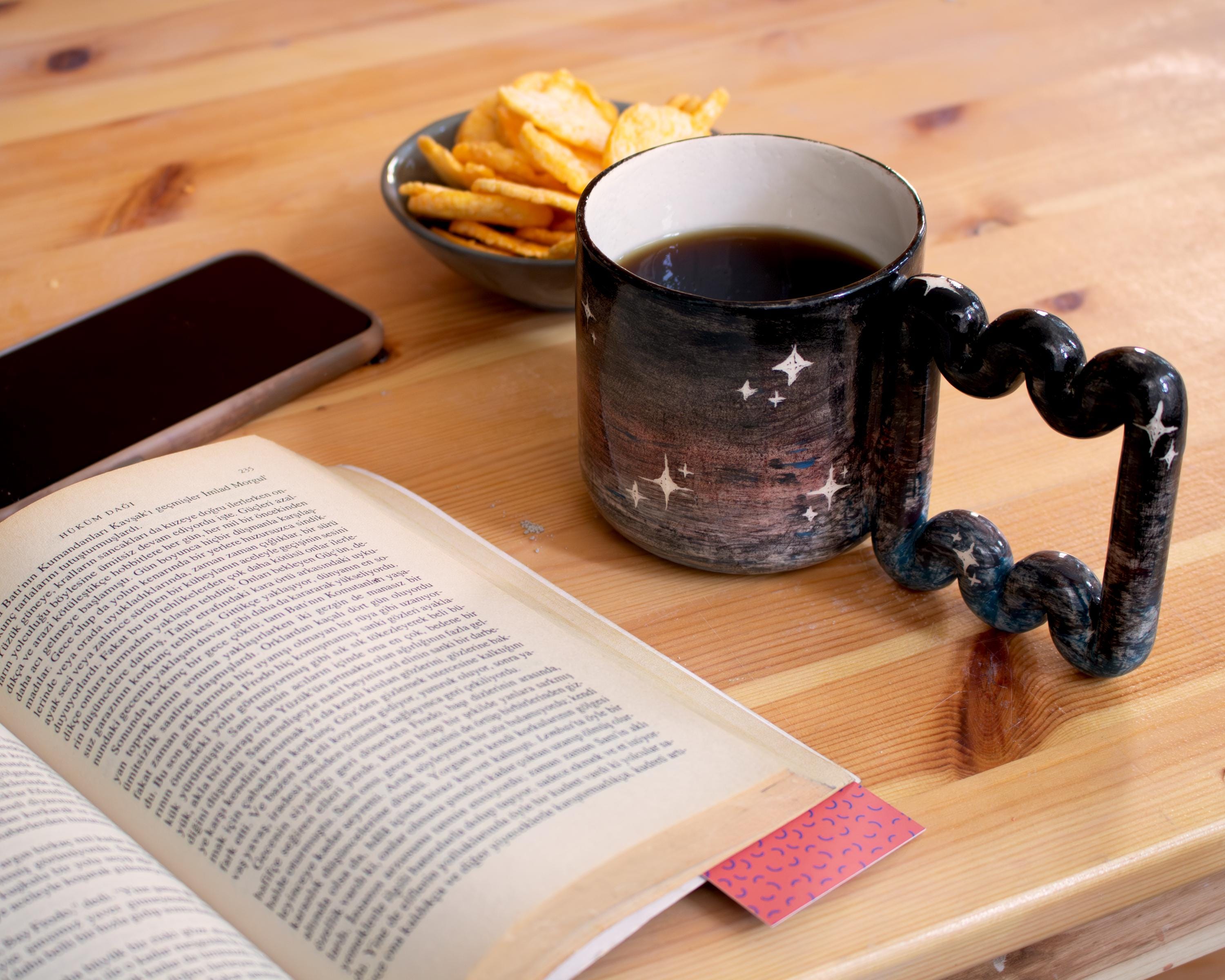 Handmade Galaxy Mug: Funky Handle Ceramic Coffee Cup