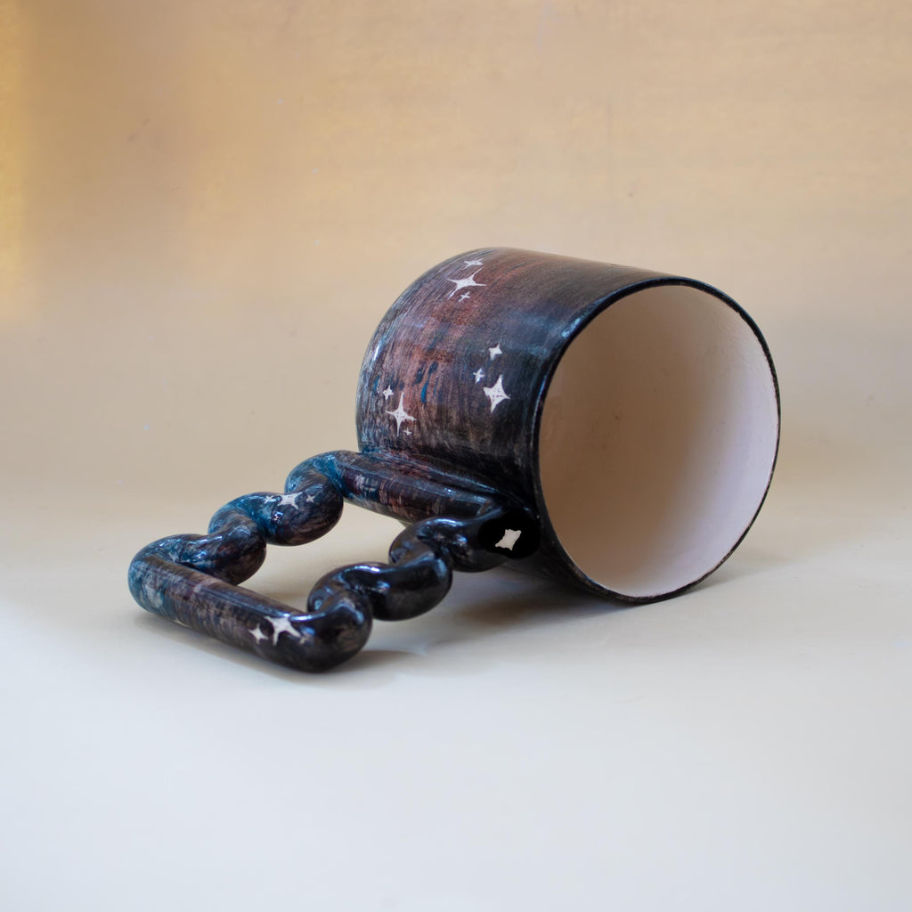 Handmade Galaxy Mug: Funky Handle Ceramic Coffee Cup
