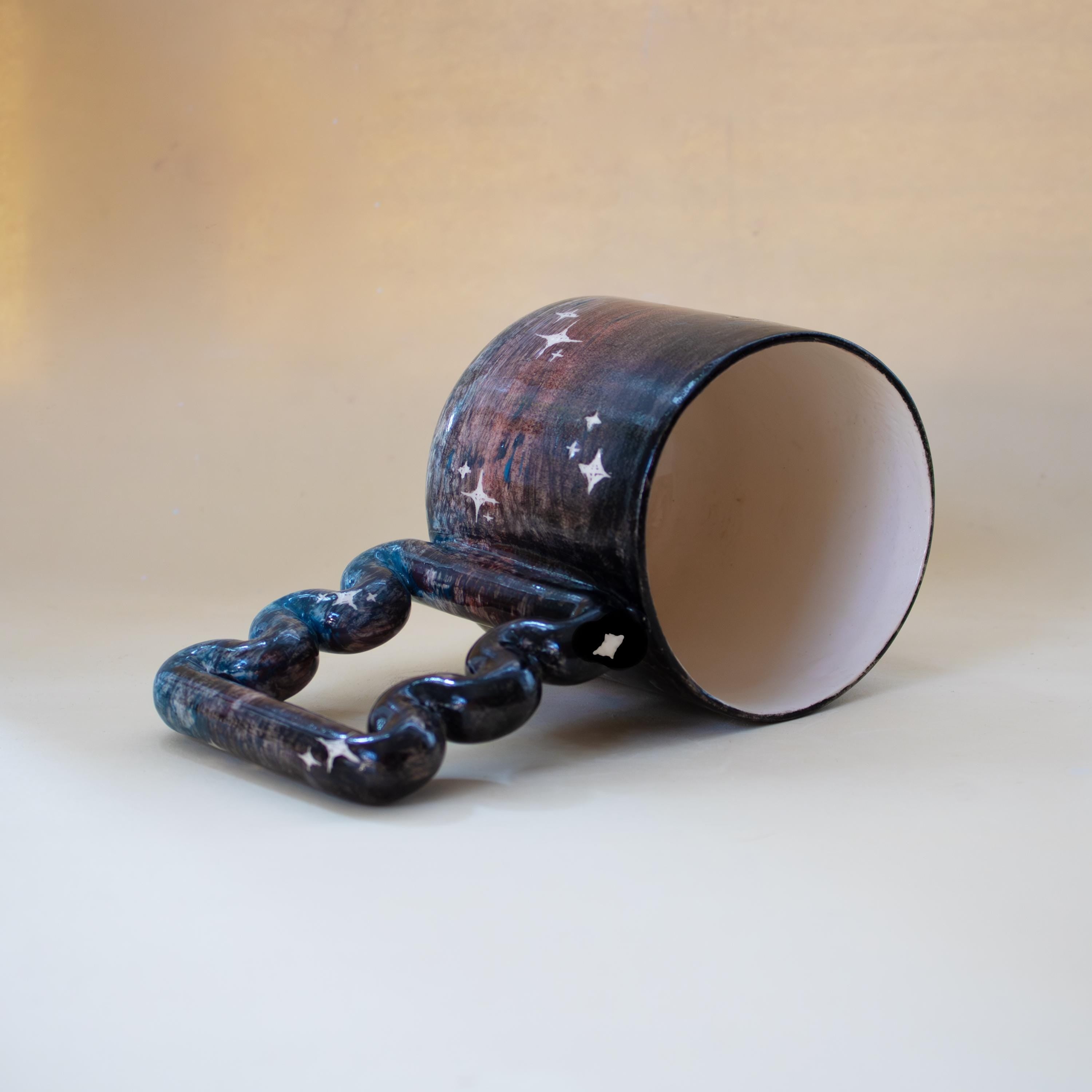 Handmade Galaxy Mug: Funky Handle Ceramic Coffee Cup