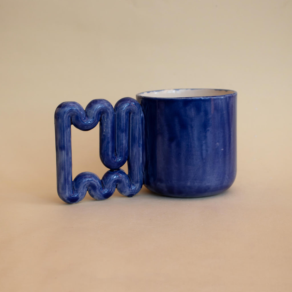 Handmade Deep Blue Ceramic Mug: Sculptural Porcelain Coffee Cup
