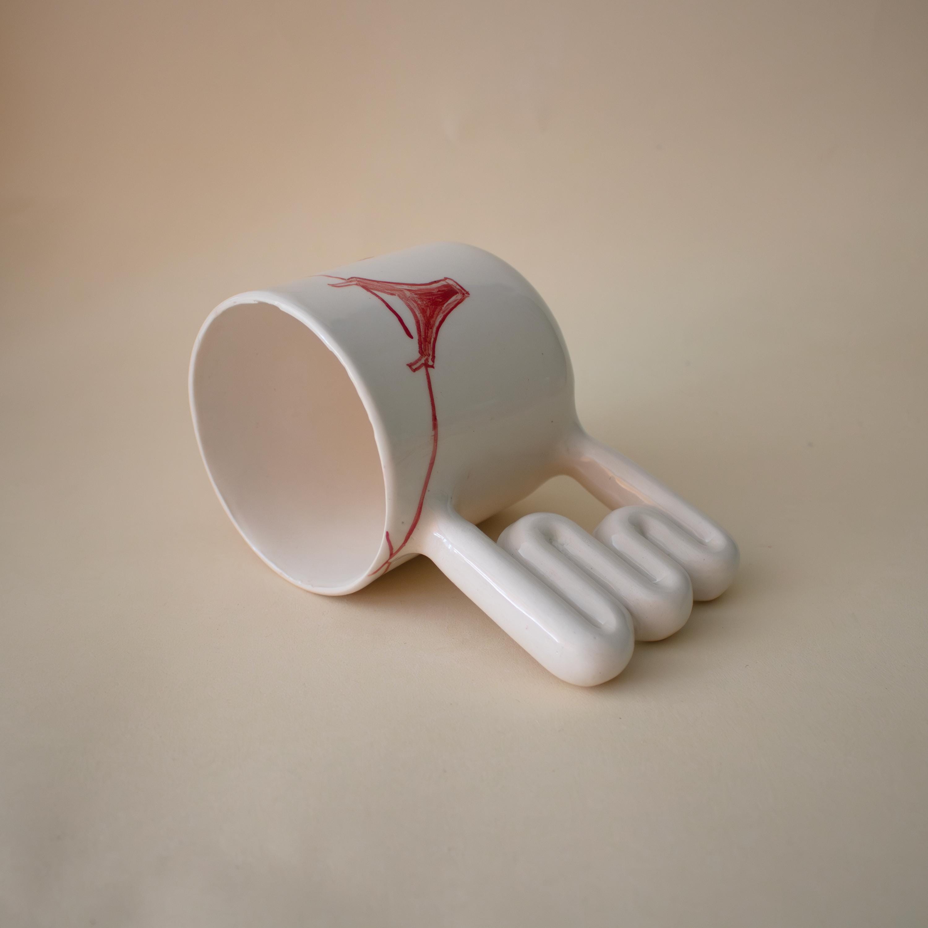 Hand Painted Clothesline Mug: Funky Handle Ceramic Coffee Cup