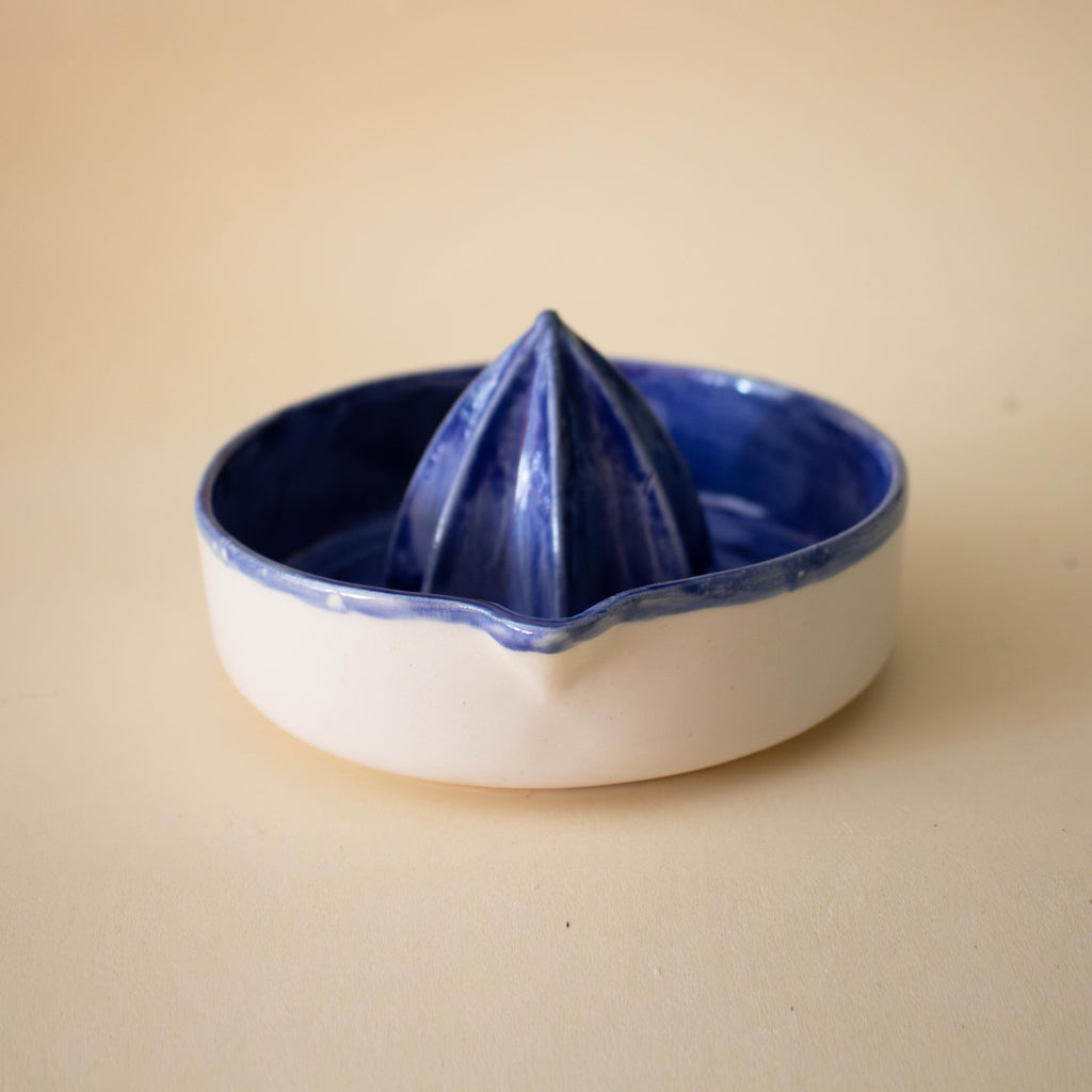 Handmade deep blue Ceramic Lemon Squeezer, Artisan Pottery Citrus Juicer