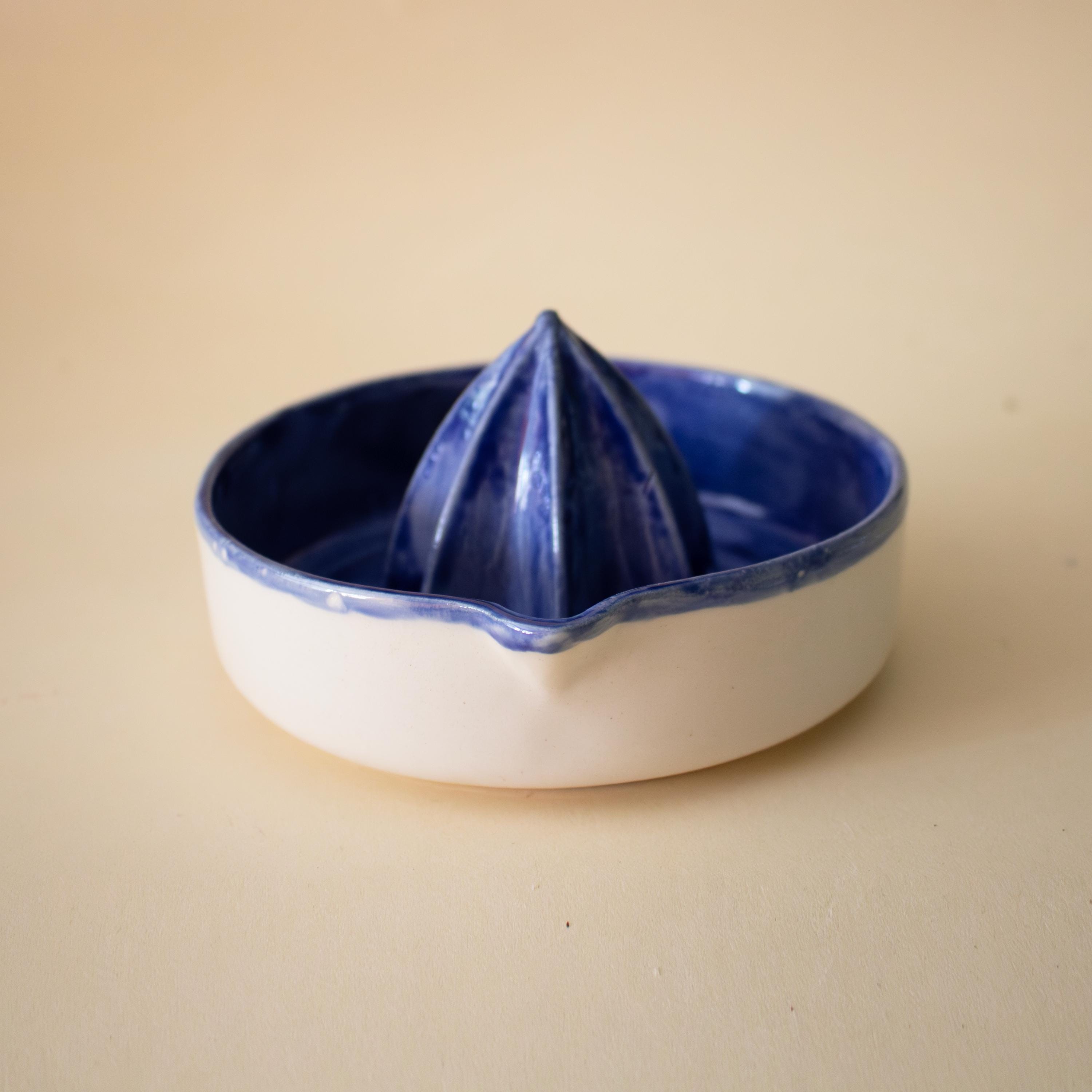 Handmade deep blue Ceramic Lemon Squeezer, Artisan Pottery Citrus Juicer
