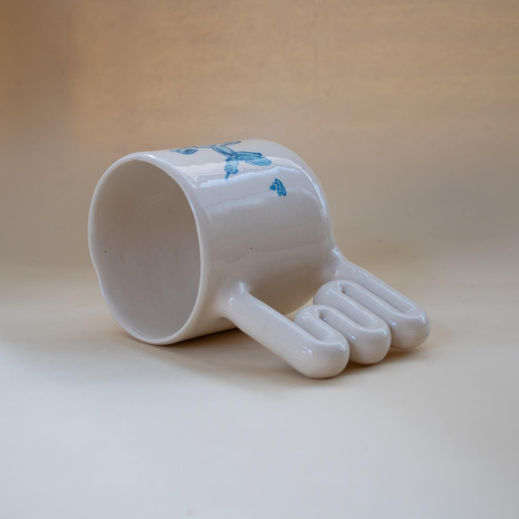 Hand Painted Porcelain Balloon Mug: Unique Coffee Cup with Funky Handle